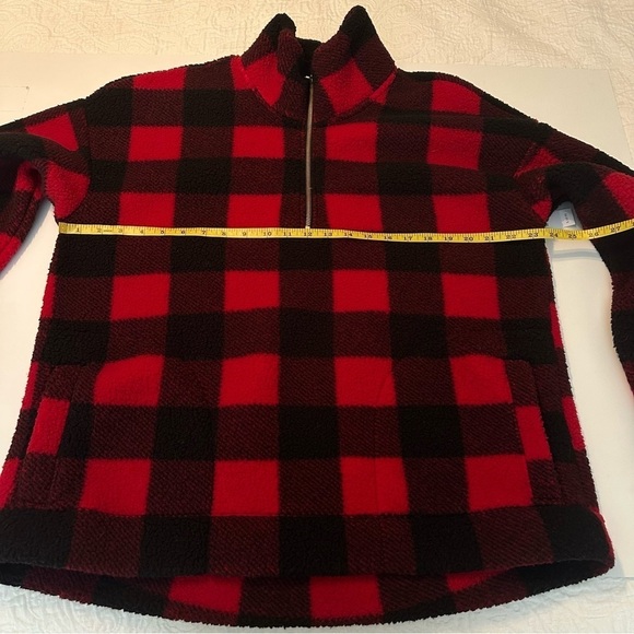 Old Navy Sherpa Buffalo Plaid Red Black 1/4 Zip Pullover NWT - XL - Picture 9 of 12